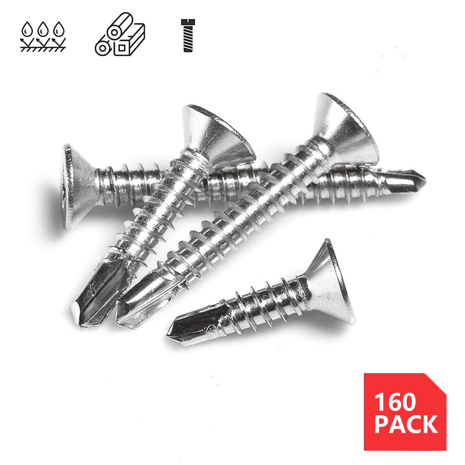 160 sztuk wkrętów samogwintujących do blachy 4,2 x 13 mm, stal nierdzewna 410, z łbem płaskim Phillips o wysokiej wytrzymałości