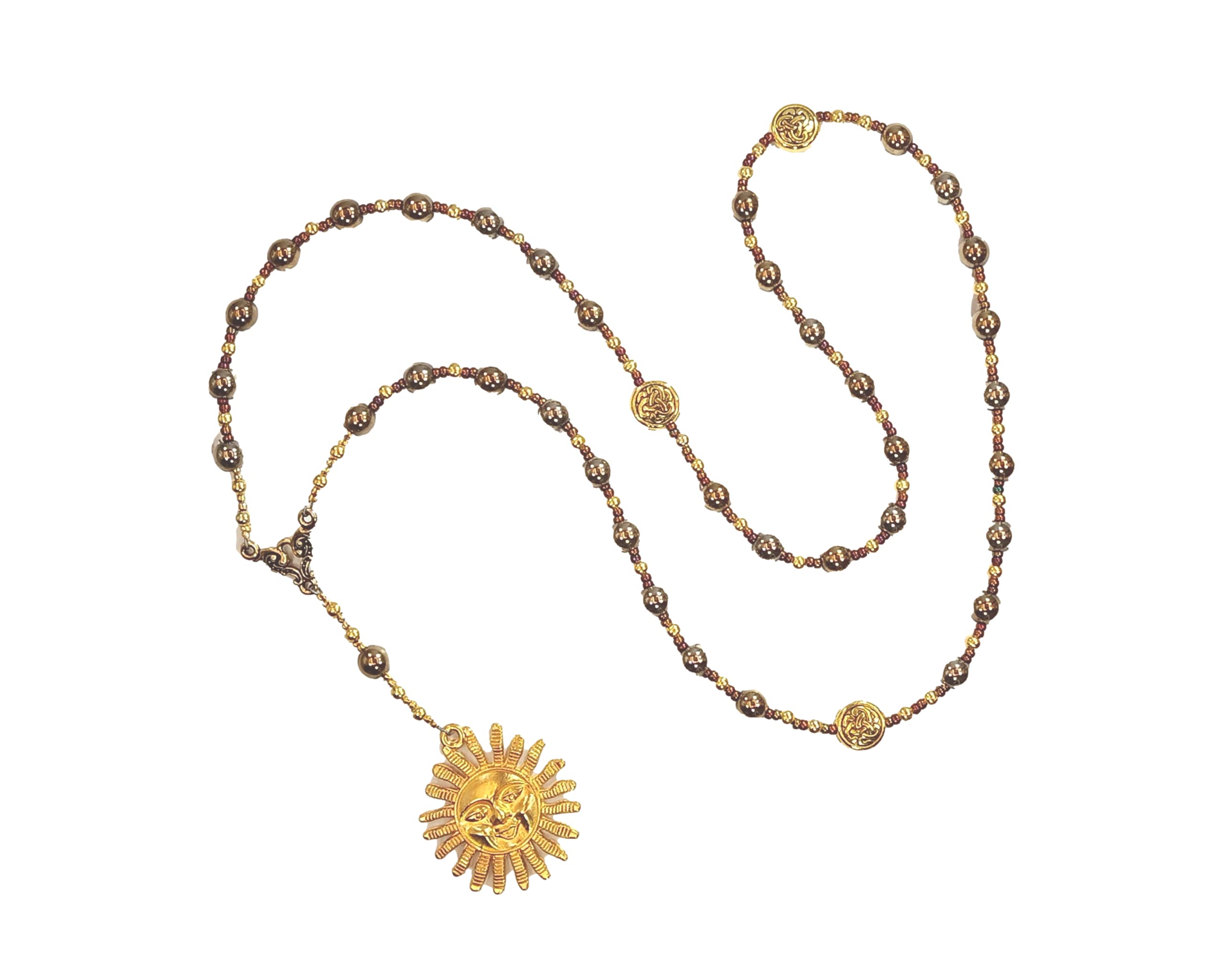 Belenos (Belenus) Prayer Bead Necklace in Pyrite: Gaulish Celtic God of the Sun