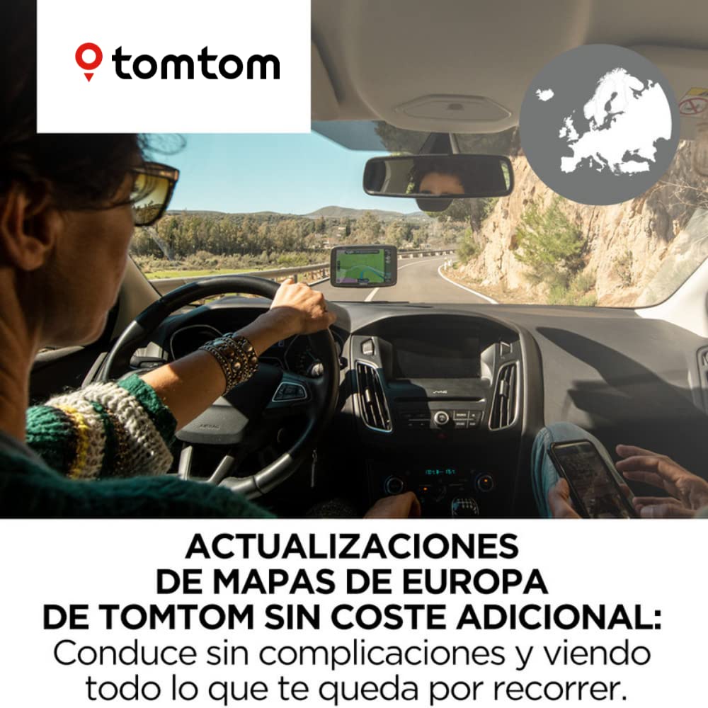 TomTom GPS para coche GO Basic, 5 pulgadas, con tráfico y prueba de radares gracias a TomTom Traffic, mapas de la UE, actualizaciones a través de WiFi, soporte reversible integrado, Negro