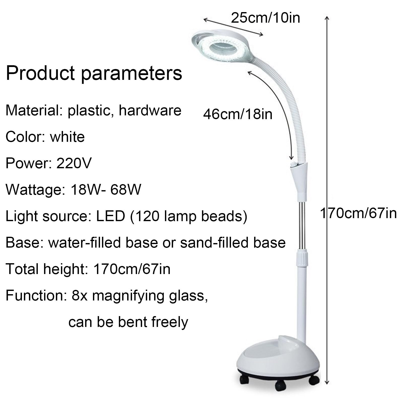 Lampada da Visita Medica, Lampada da Pavimento, Luce di Ispezione Mobile, Lampada Chirurgica a LED Altezza Regolabile, Ingrandimento Otto Volte