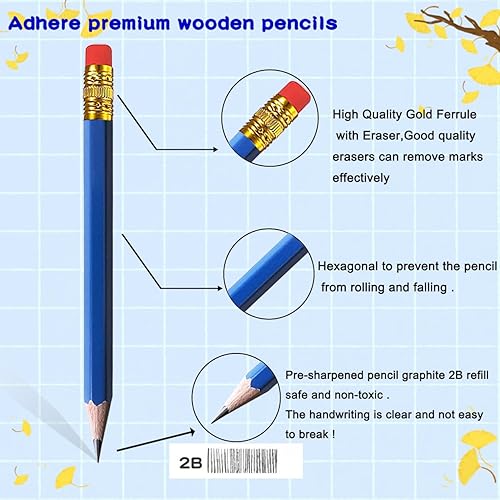 Miniatura 3 de 25pcs Half Pencils Golf Pencils with Eraser Pre-sharpened Hexagon Woodcase Pencils Graphite 2B including a Sharpener for Golf Event