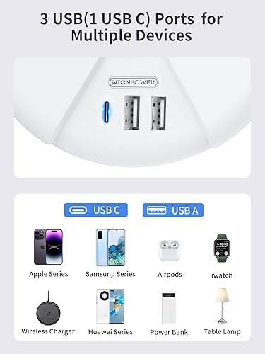 Miniatura 4 de NTONPOWER - Cable de extensión de 15 pies, tira de alimentación de enchufe plano con 3 puertos USB (1 USB C), cable de extensión largo con