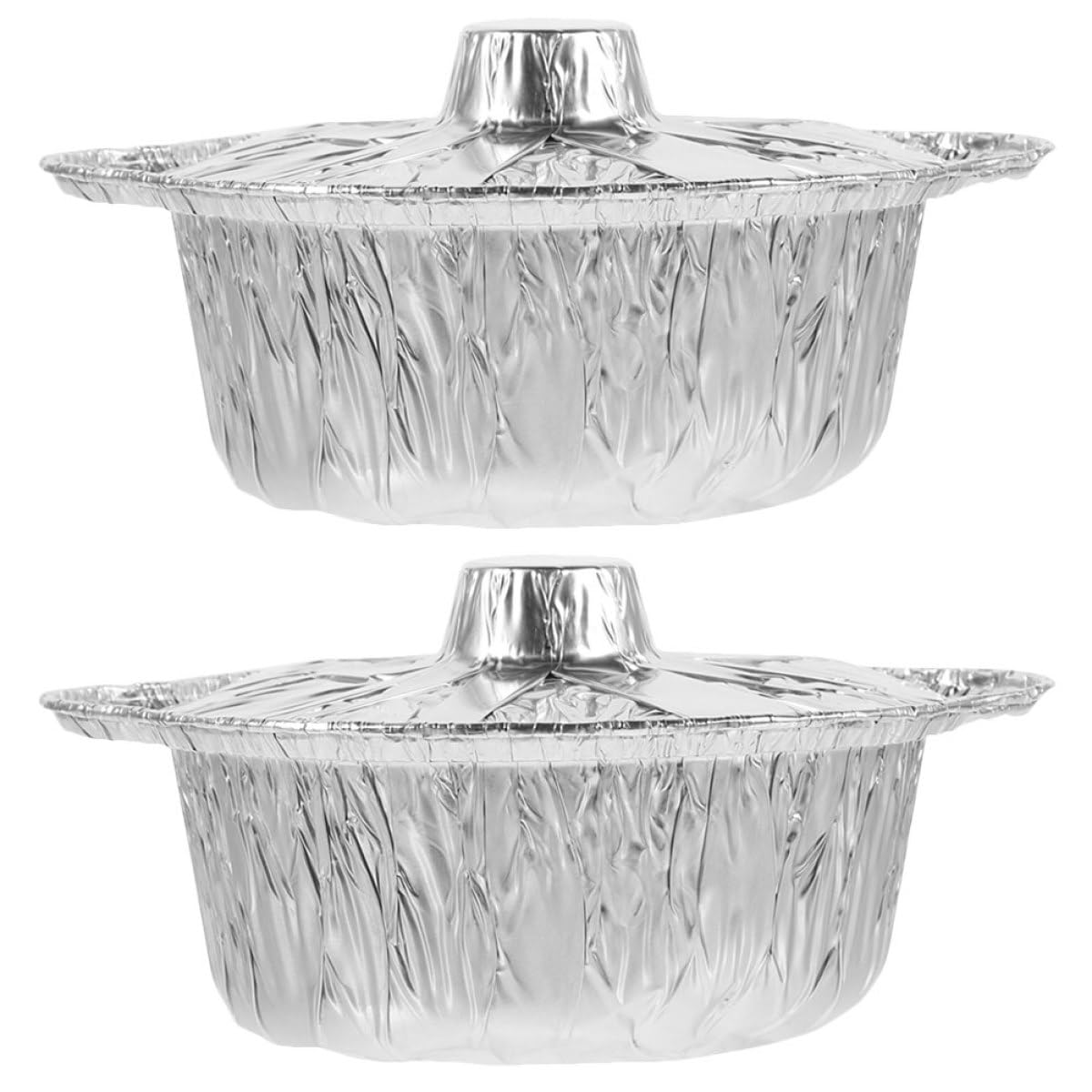 Veemoon 2Pcs Heatable Aluminum Foil Pans 2100Ml Round Disposable Barbecue Pots with Lid for Outdoor Camping Picnic Food Storage and Baking