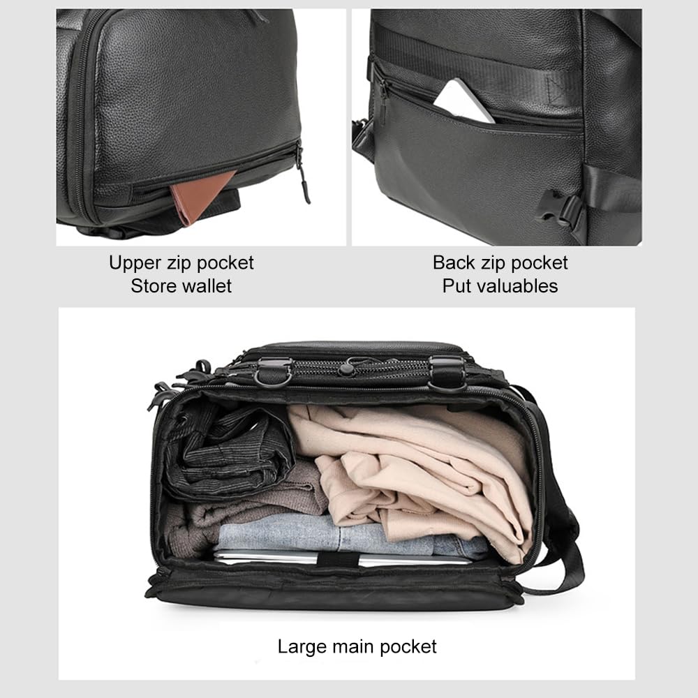 flexman Sac à Dos de Skateboard, Sac Commercial de Voyage en Fitness à Plusieurs Usages avec Plusieurs Poches, 40L de Grande Capacité PU Leather Fashion Ordinateur Portable