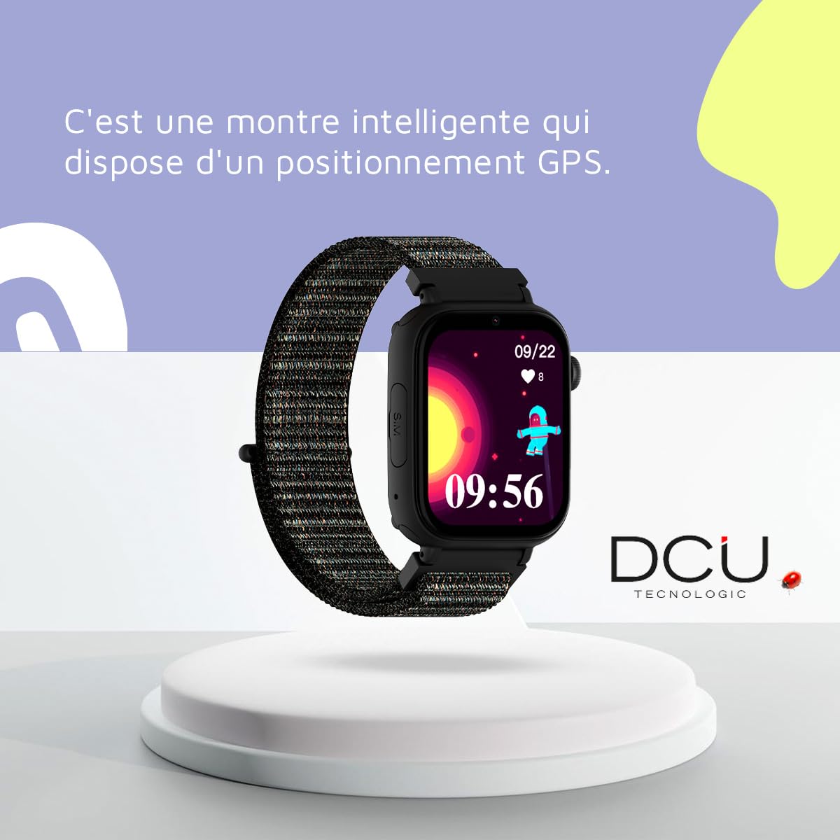 DCU TECNOLOGIC - Montre Connectée Enfant avec système Android - Whatsapp - Positionnement GPS - Appels vidéo - Bouton SOS - Contrôle Parental - Couleur: Noir
