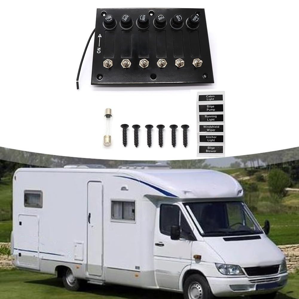 Pannello interruttori compatto in bachelite a 6 posizioni con fusibili, perfetto per molteplici comandi elettrici in camper e barche