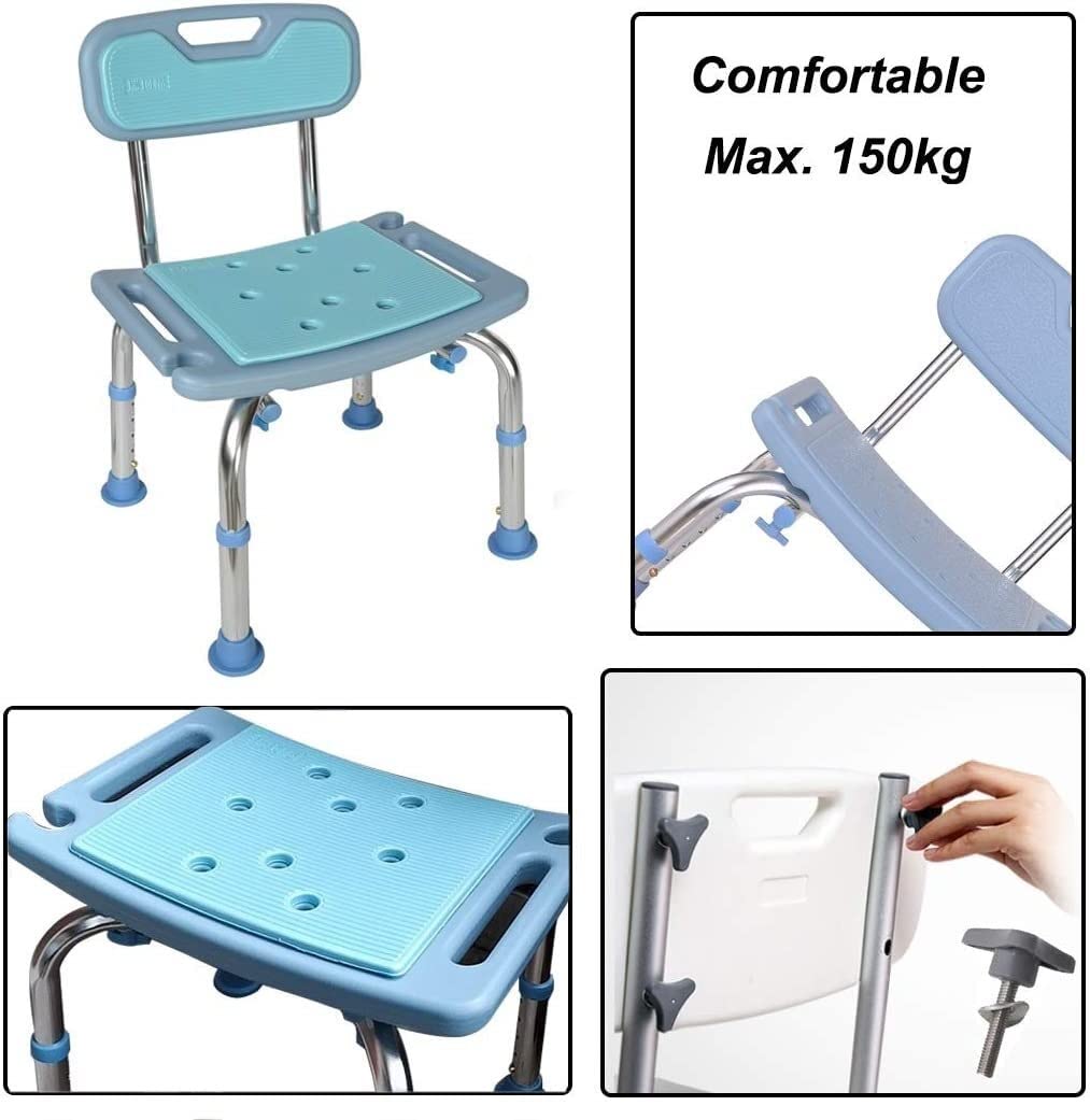 Banco de Ducha con Respaldo para Personas Mayores, Silla de Ducha para Personas con discapacidad, Taburete de baño de Altura Ajustable y Seguro, Asiento de bañera, Silla de Ducha, 41 x 28 cm