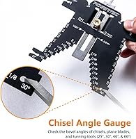 Vista 4 de POWERTEC Medidor de profundidad universal 5 en 1 para medir ángulos de cincel, puntos de perforación y ajuste de broca, alturas de hoja de sierra