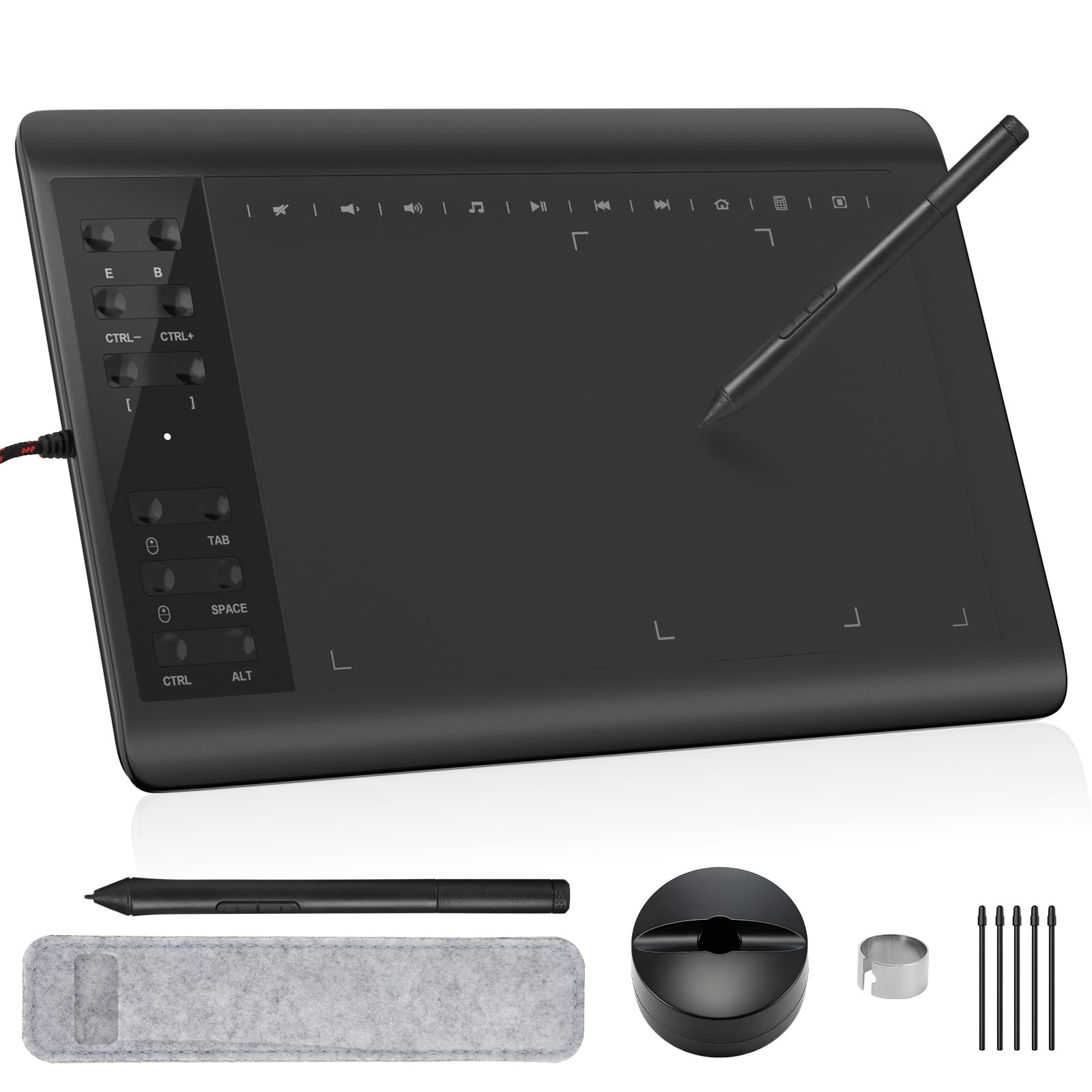 IMAGE Grafiktablett 10 x 6 Zoll große aktive Fläche mit 8192 Stufen batterielosem Stift und 12 Schnelltaste, kompatibel mit Windows/Mac/Android für Malerei, Design & Online-Unterricht, Schwarz