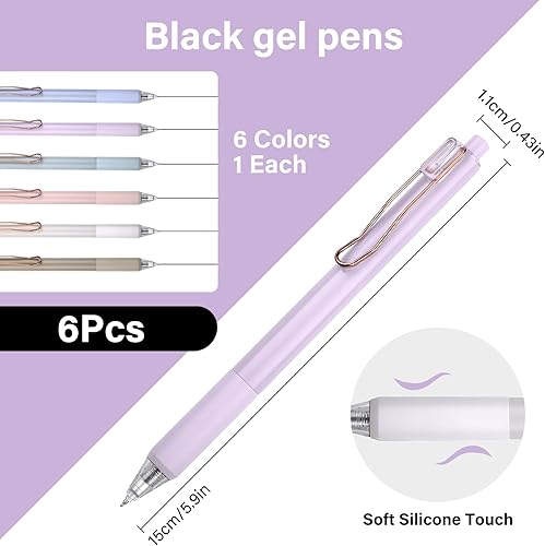 Miniatura 2 de EUSOAR Bolígrafos de gel negros, paquete de 6 bolígrafos de gel para diario retráctiles de punta de 0.020 in, punta fina, sin saltos, juego de