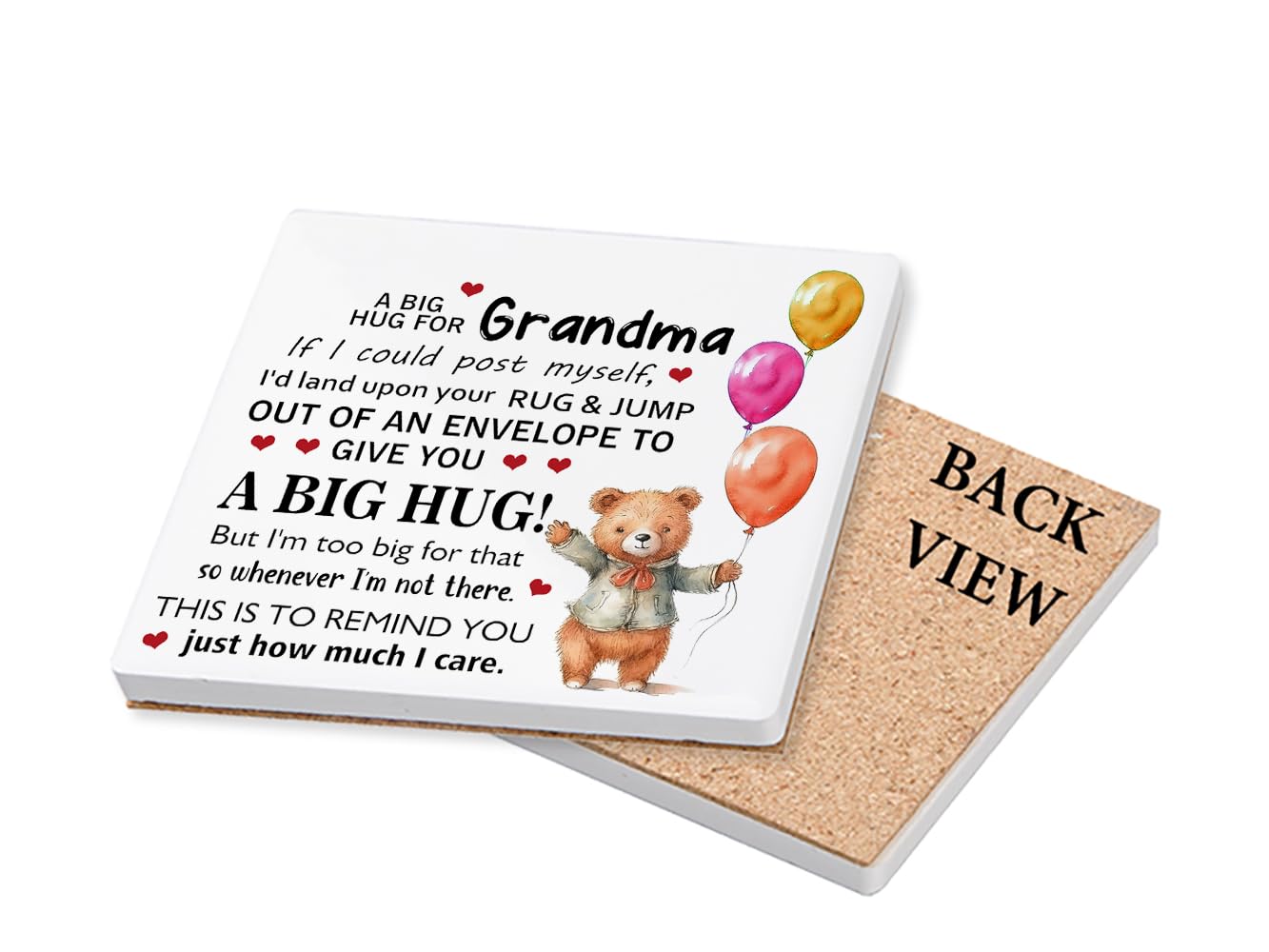 A Big Hug for Grandma, For Grandmother, Drinks Coffee-Tea Coaster. (Square Ceramic Coaster)