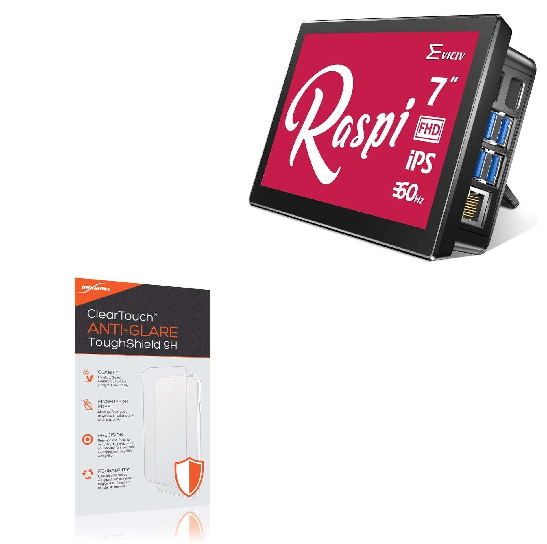 BoxWave Screen Protector Compatible with EVICIV Touchscreen for Raspberry Pi (7 in) - ClearTouch Anti-Glare ToughShield 9H (2-Pack), Anti-Glare 9H Tough Flexible Film Screen Protector