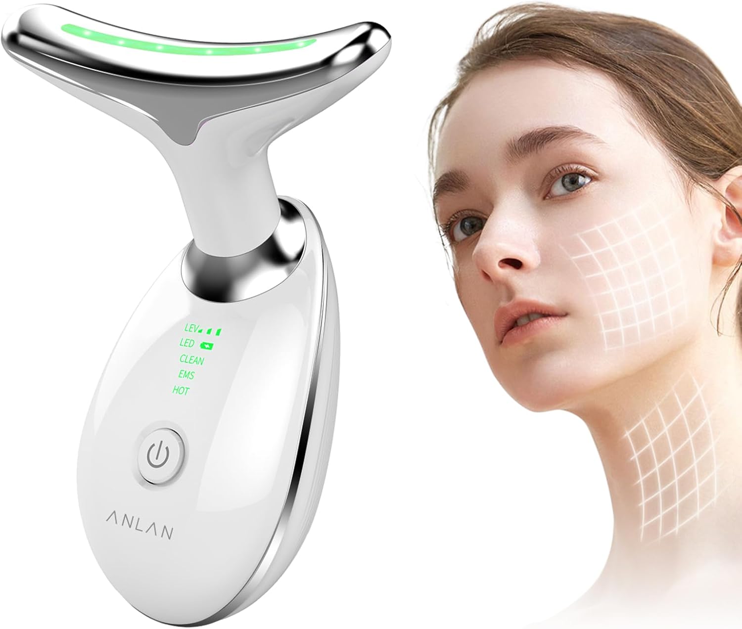 ANLAN Dispositivo de beleza antirrugas, 45 ℃ Compressa quente terapia de luz massageador facial pescoço elevador firmador para tonificação facial