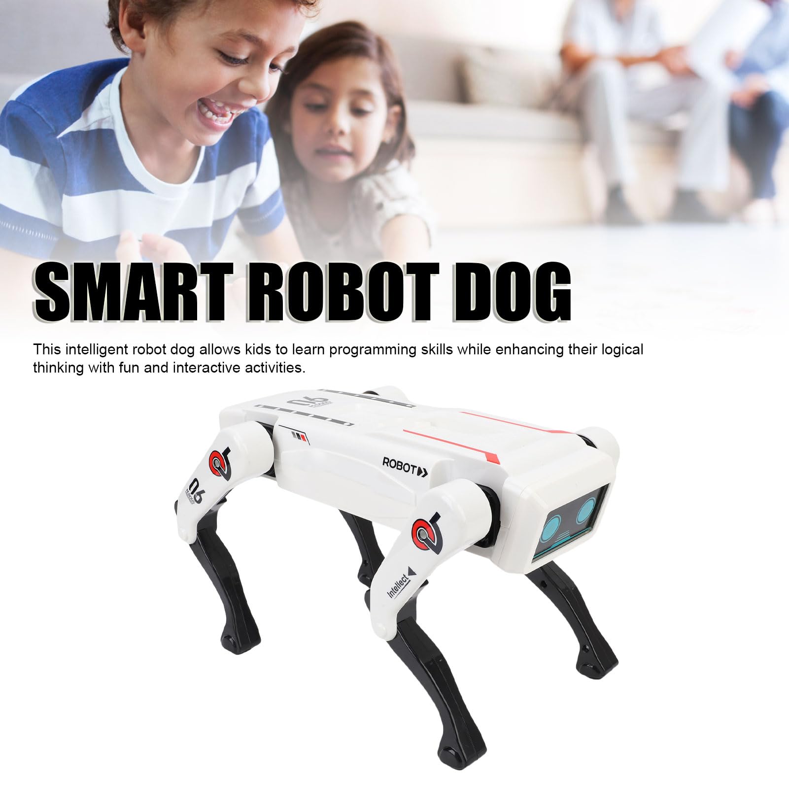 Perro Robot Inteligente, Juguete Stem Programable con IA, Control por Voz, Efectos de Luz y Música, Control Remoto Bluetooth, Programación de Acciones Interactivas, para Niños y