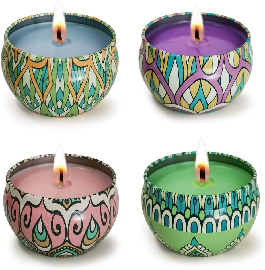 La roskey Scented Candles Gift Set - Jasmine, Rose, Vanilla and White Tea, Candle Soy Wax for Stress Relief and Aromatherapy, Candles(4 - Pack)