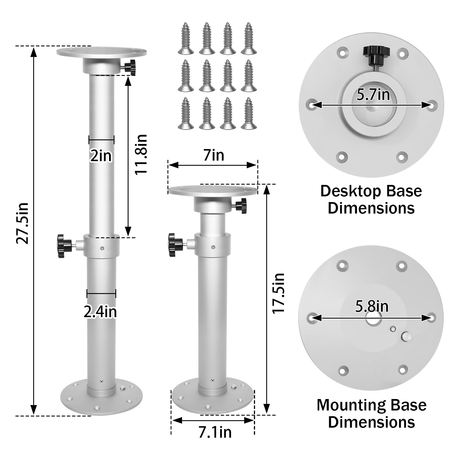 Pie de pedestal ajustable para mesa de barco, base de soporte de aleación de aluminio desmontable para caravana, barco, yate