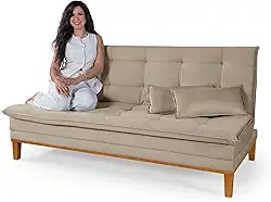 Sofá Cama Reclinável Melim Casal Premium 2 Lugares Suede Bege
