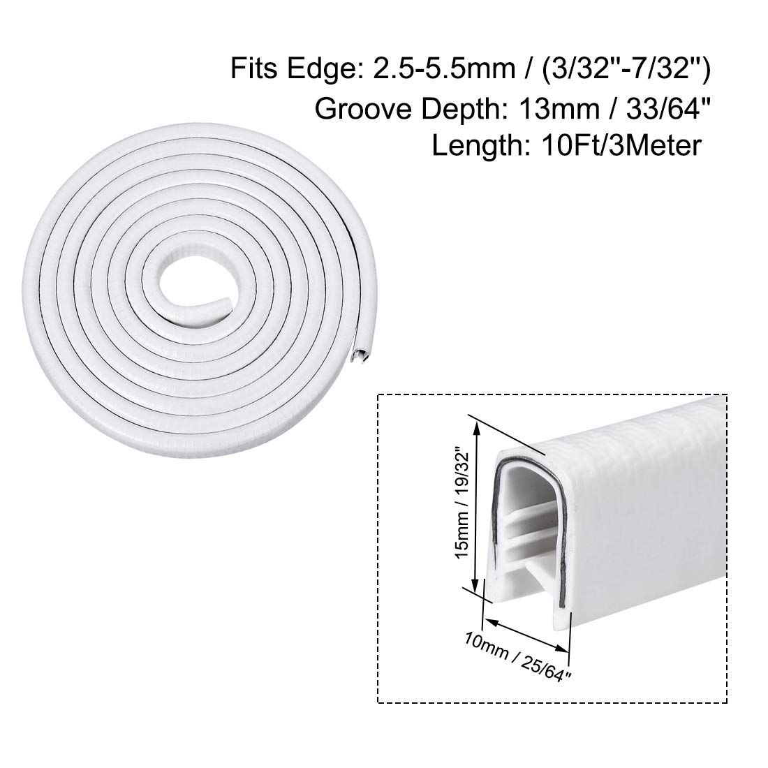 Uxcell Edge Trim U-Seal – Black Rubber Plastic U-Channel Protector, Fits 3/32 To 9/64 Edge, 10ft Length