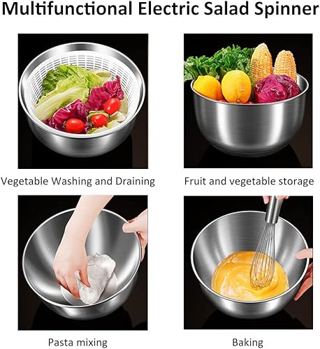 Miniatura 6 de Molinillo eléctrico automático para ensaladas, 5 L, recargable por USB, para lechuga, de acero inoxidable, para ensaladas, verduras, lechuga, frutas