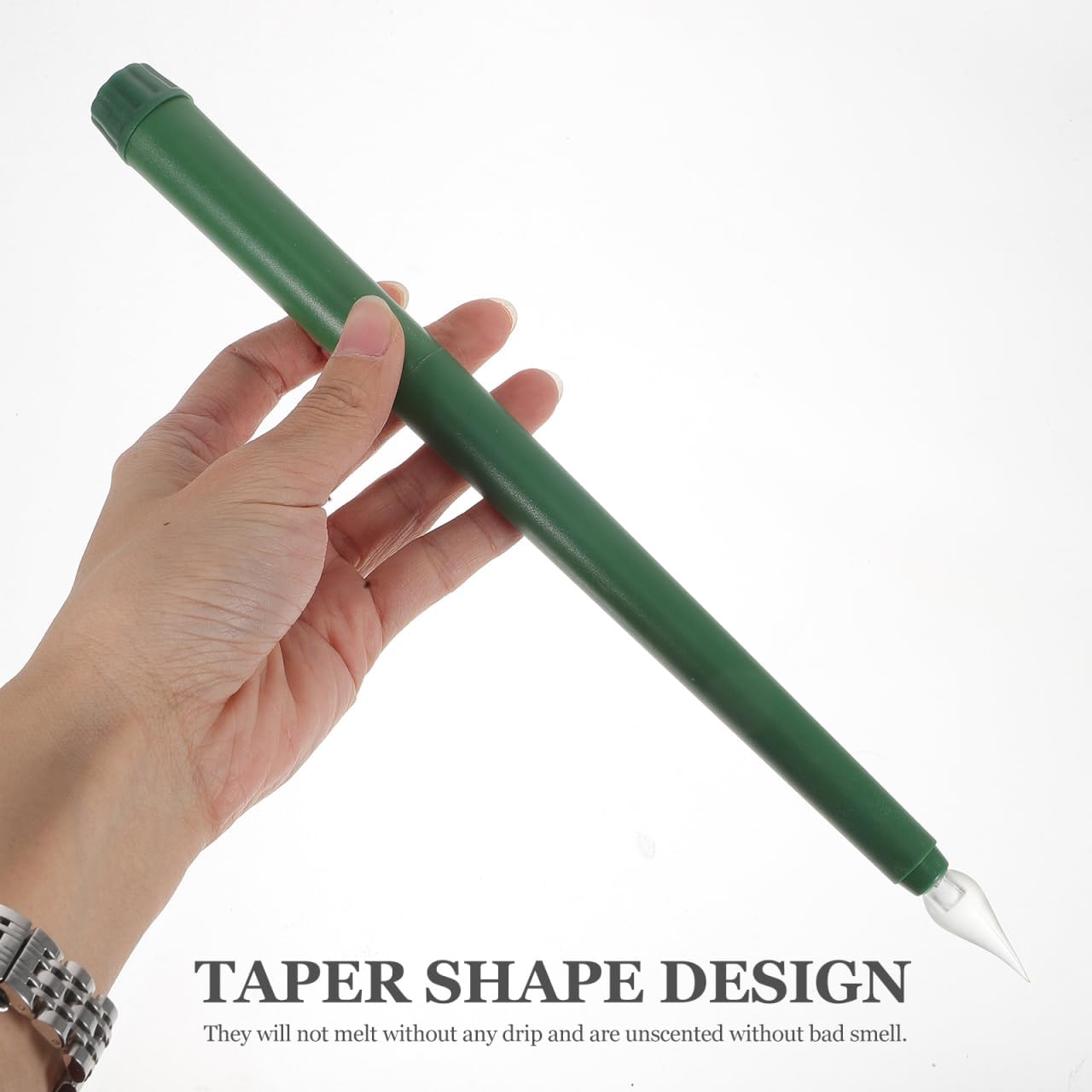 Angoily Flameless Ivory Taper Candles Flickering, Green Real Wax Led Flameless Taper Candles, Battery Operated Led Warm 3D Wick Light Window Real of 6, Christmas Home Wedding Decor