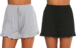 Womens Cotton Pajama Shorts Comfy Sleeping Shorts Sleepwear Lounge Pj Bottoms with Drawstring & Pockets