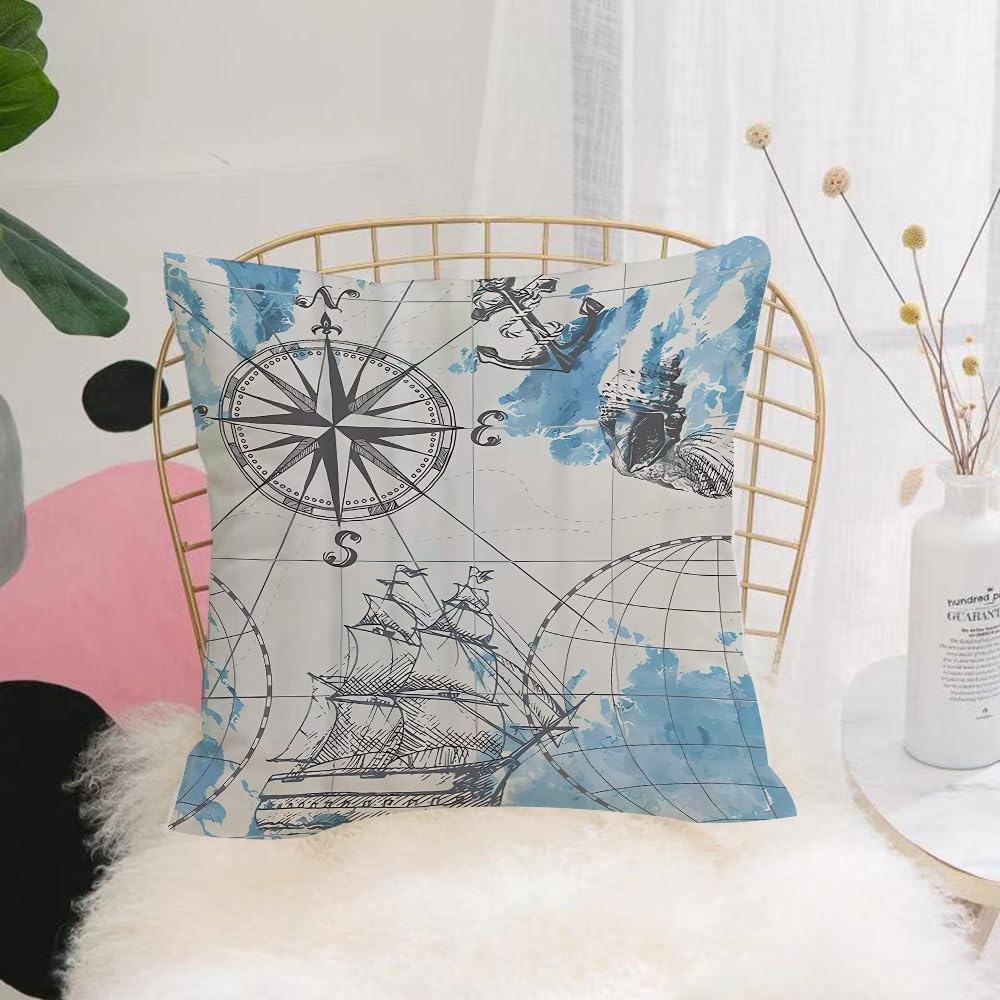 Hyosxw Old Caravel Vintage Sailboat Sea Monster. De - A5 Cushion Cover,Throw Pillow Case Home Decorative For Living Room Bedroom Sofa Chair 18X18 Inch,Old Caravel Vintage Sailboat Sea Monster. Detail Of The Old Geographical Maps O,Pillowcase 45X45cm