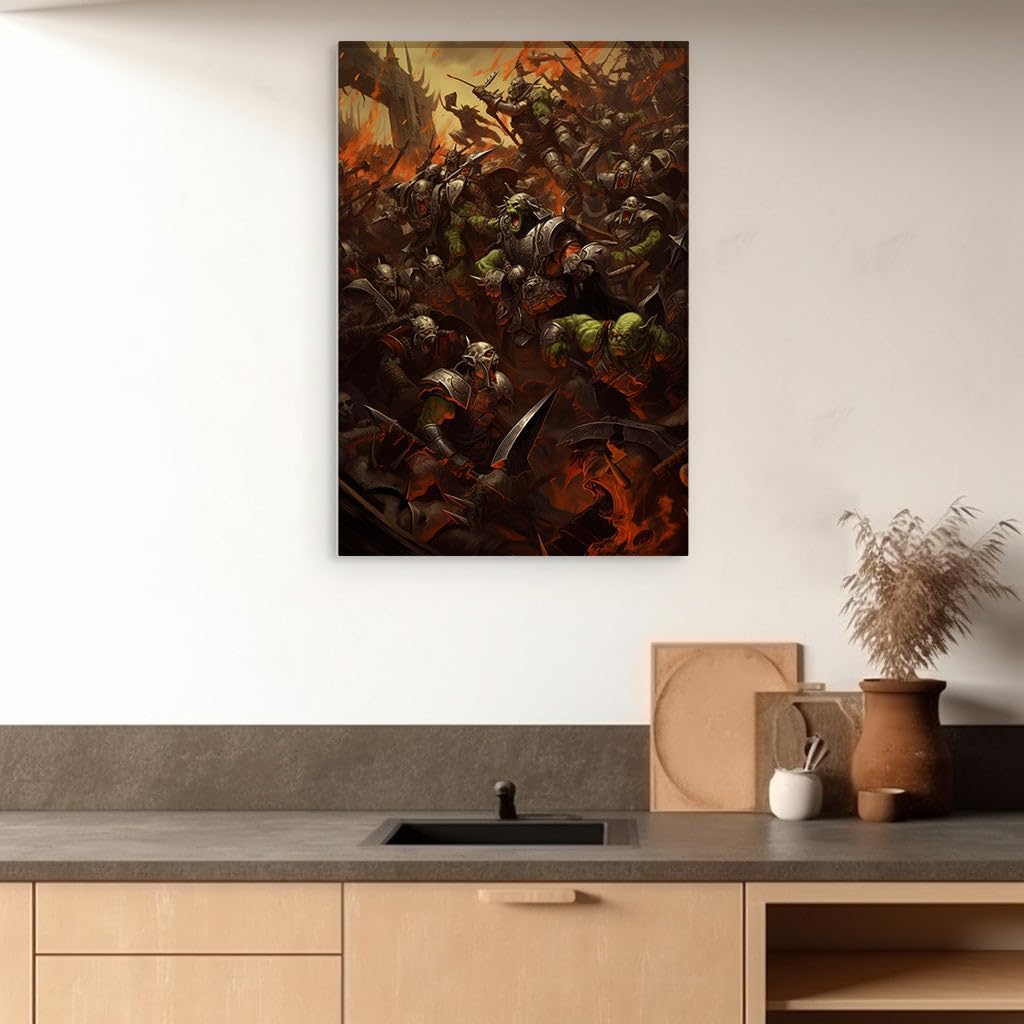 Canvas for Living room. Clash of Blades Flames of War The Epic Human-Orc Battle Unleashed, 27 x 18 inch Canvas Wall Art - Ready to Hang - 69x46 cm (27x18 inch)