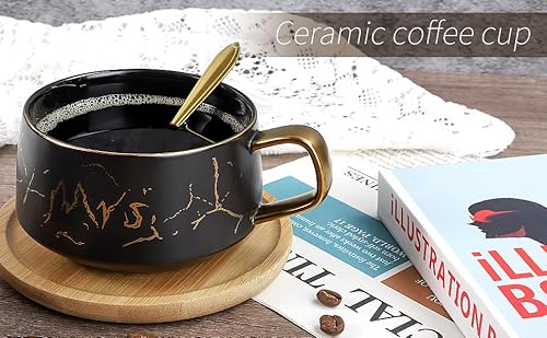 Mr And Mrs Gifts 8.5 Oz Golden Hand Print Tea Cup With Saucer Set And Cup And Ceramics Saucer Set Couples Newlywed Gift (Black 2 Pack) #TOP6