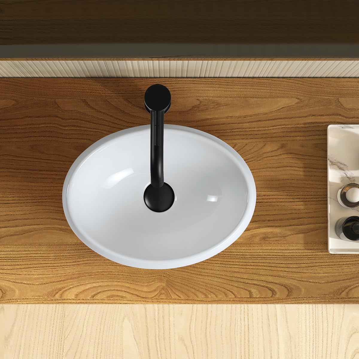 Fregadero ovalado de cerámica de 16 x 11.8 x 5.3 pulgadas, fregadero de baño sobre encimera con grifo y drenaje emergente, diseño curvado suave, duradero y fácil de instalar y limpiar