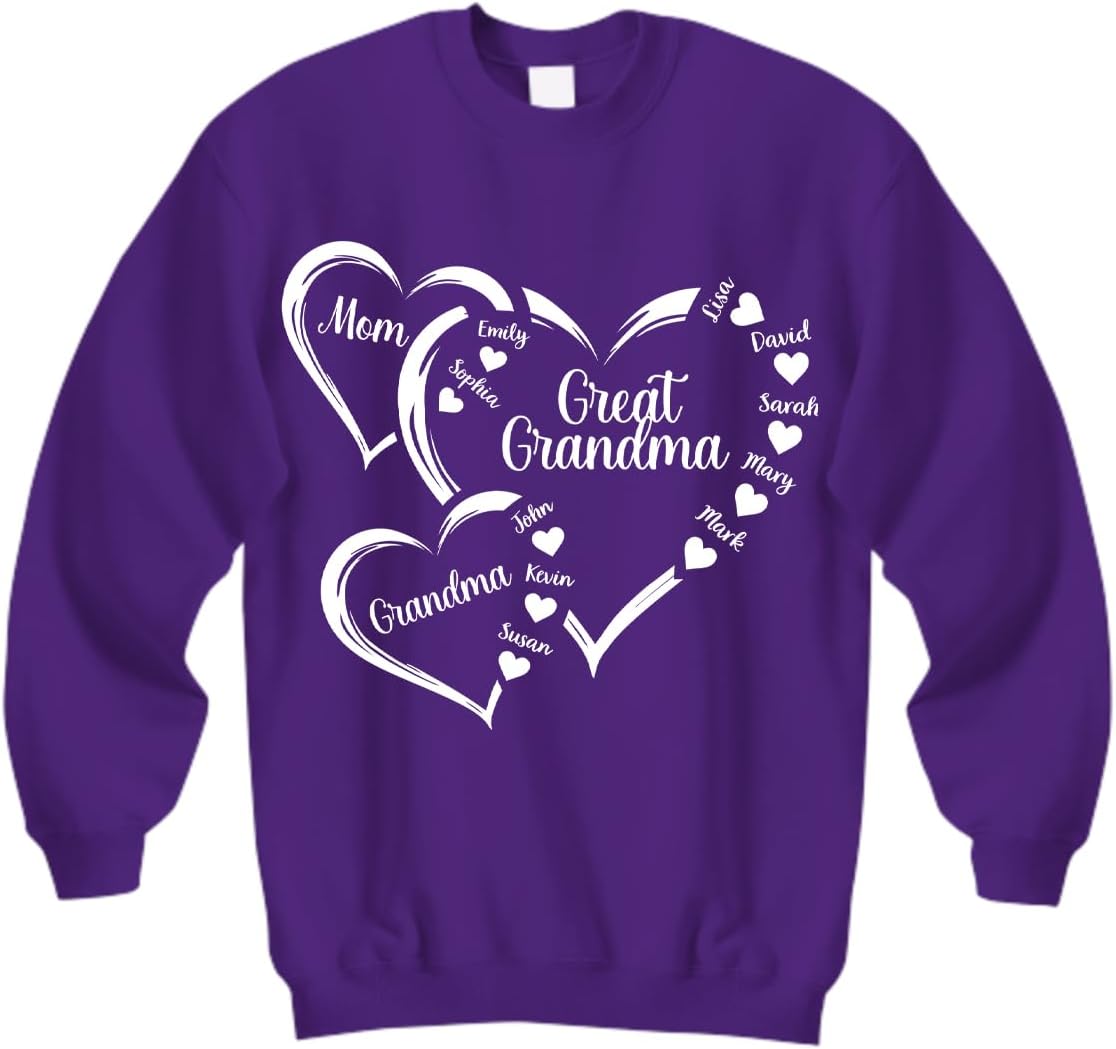 PT15 Personalized Great Grandma Heart Sweatshirt, Mom, Great Grandma and Grandkids Heart Christmas