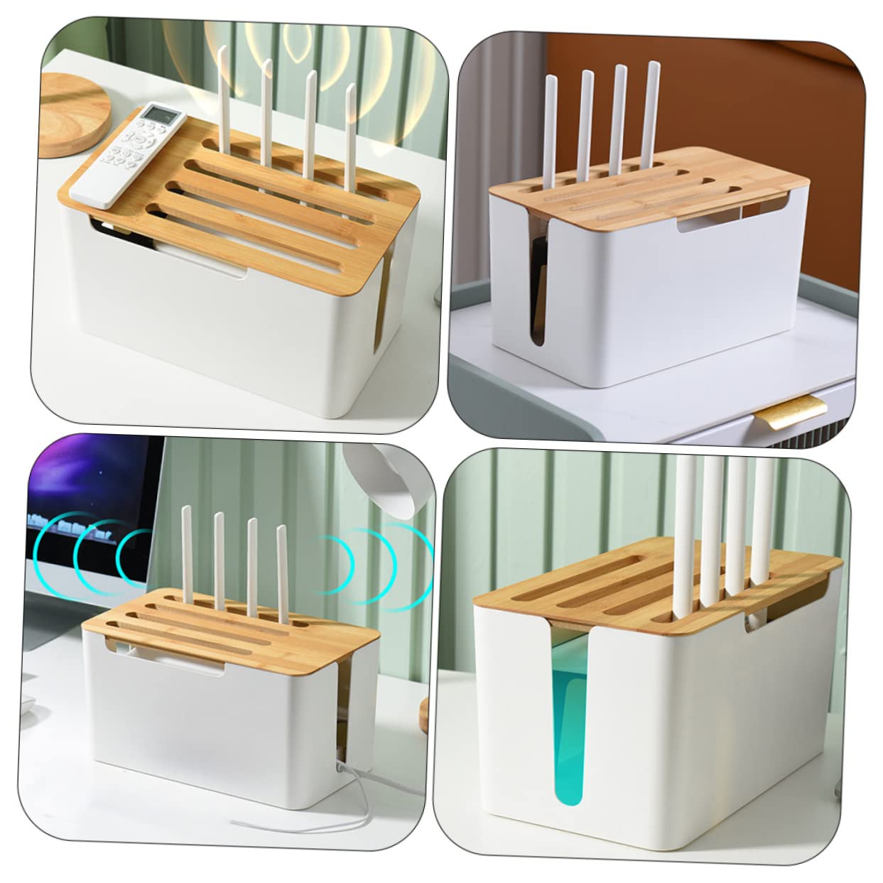 DOITOOL Caja Organizadora de Cables Caja Gestion Cables Hips Pp Bambú Resistente Protege Enchufes para Baño Cocina