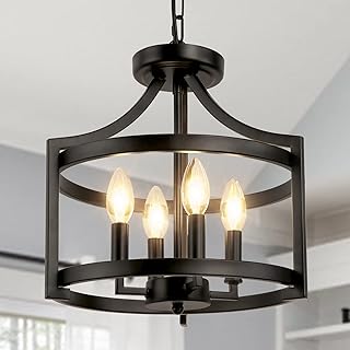 4-Light Farmhouse Chandelier, Modern Hanging Pendant Lighting, Convertib...