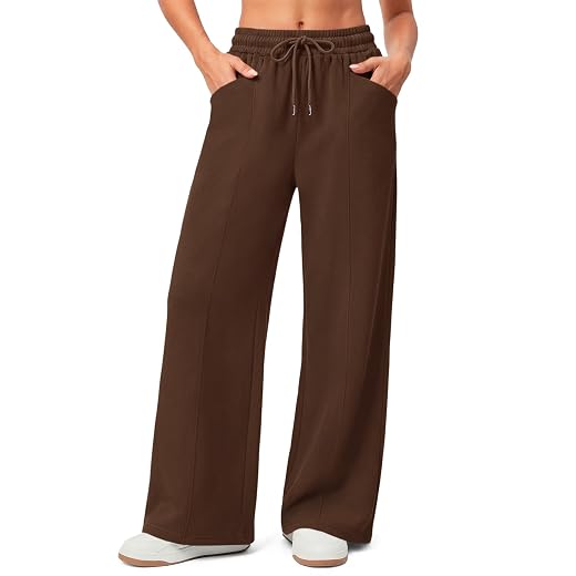 AKEWEI Wide Leg Womens Fleece Lined High Waisted Sweatpants with Pockets