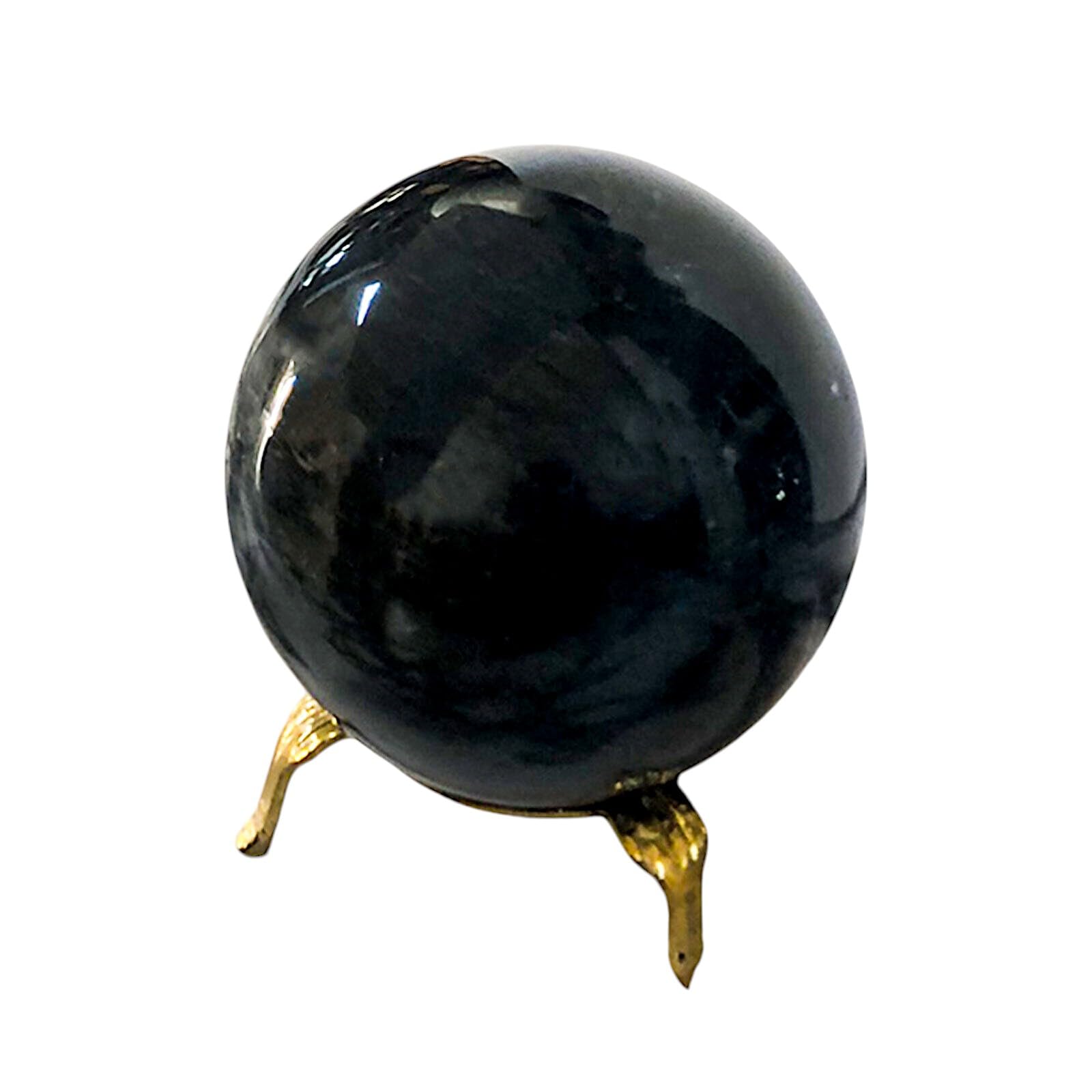 Boule en marbre noir, socle bronze : idée cadeau déco maison 15cm
