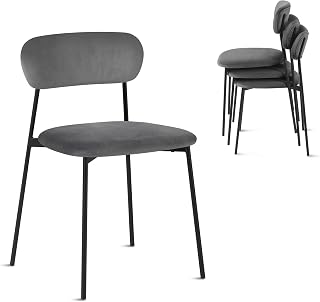 Lestarain 4X Sillas Comedor con Respaldo, Sillas Cocina con Asiento Tapizado, Sillas Modernas para Dormitorio, Salón y Cocina, Sillas Comedor Nórdicas, Terciopelo, Gris Oscuro