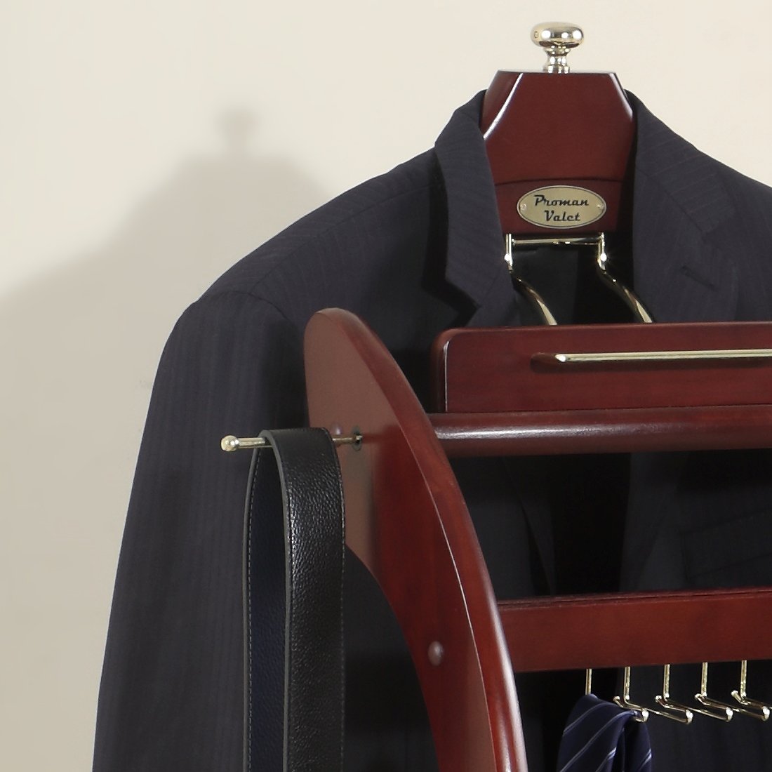 Proman Products Windsor Signature Valet Stand VL16158 with Tray Detachable Contour Hanger Trouser Bar Tie Rack 13.5 W x 16.5 D x 45 H Dark Mahogany product thumbnail 7