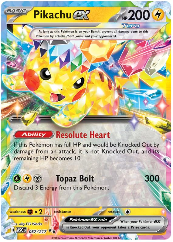 Pikachu ex 057/217 Double Rare Pokemon Card | Mega Evolution Ascended Heroes | ME03 | Titan Authenticated