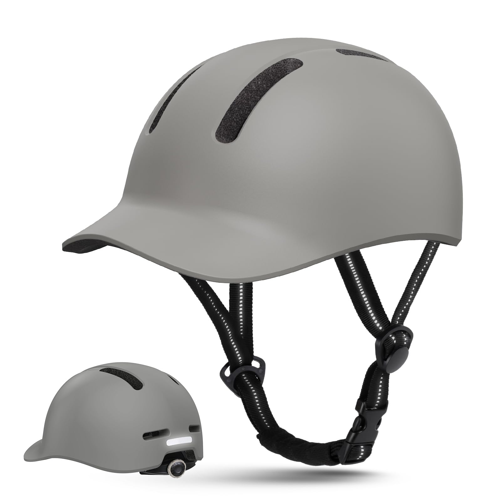 Shinmax Adult Bike Helmet for Adult & Men & Women - Lightweight Adjustable Baseball Cap Style Cycling Helmet With Visor for Urban Commuters & Road Biking (Grey, M:54-58cm)