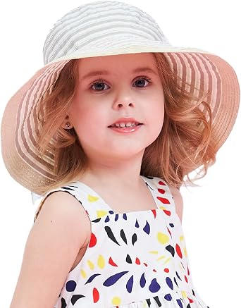 Connectyle Kids Floppy Beach Sun Hat with Bowknot Girls Foldable Wide Brim Hat