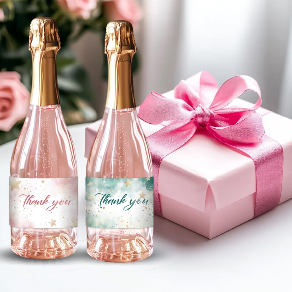 PH PandaHall 40pz Etichette per Bottiglie di Vino Adesivi per Bottiglie di Vino Thank You, 4 Stili Etichetta Adesiva per Vino Acquerello Stella Nuvola Etichetta Adesivo Cheers per Natale, 9x5cm