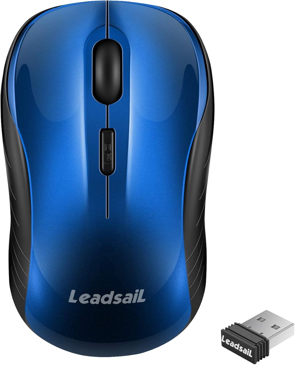 LeadsaiL Computer Wireless Mouse, 2.4G Wireless Ergonomic Portable Mobile Mouse, Cordless Mouse with USB Receiver, 3 Adjustable DPI Levels for Notebook, PC, Laptop, Computer, MacBook (Blue) : Electronics