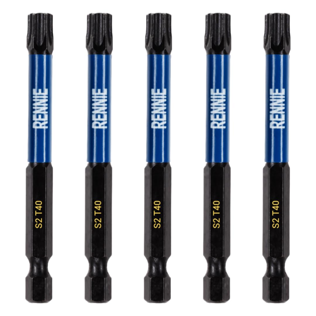 5 x Rennie Tools 75mm Long T40 TX40 Impact Screwdriver Driver Bits Set. Heavy Duty Magnetic Torx Screwdriver Bit Set. Black Oxide Coated Torx Impact Driver Bits. Torx Bit Set