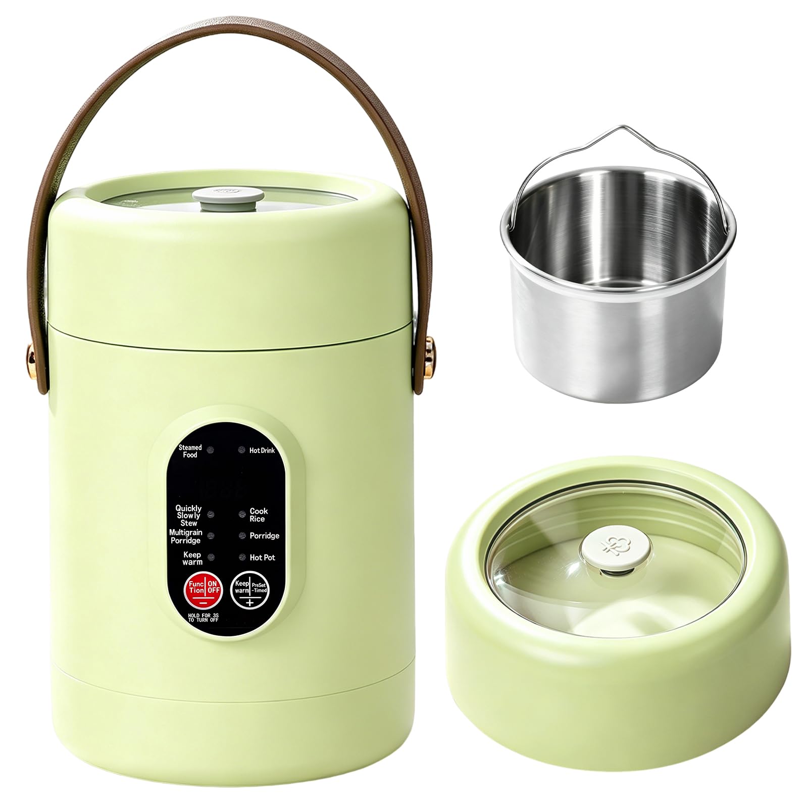 Olla eléctrica portátil de 1,2 L, con cesta vapor de acero inoxidable, cocina de viaje multifunción de 500 W, 8 funciones y temporizador inteligente 12 h, ideal para pasta, sopas y olla caliente