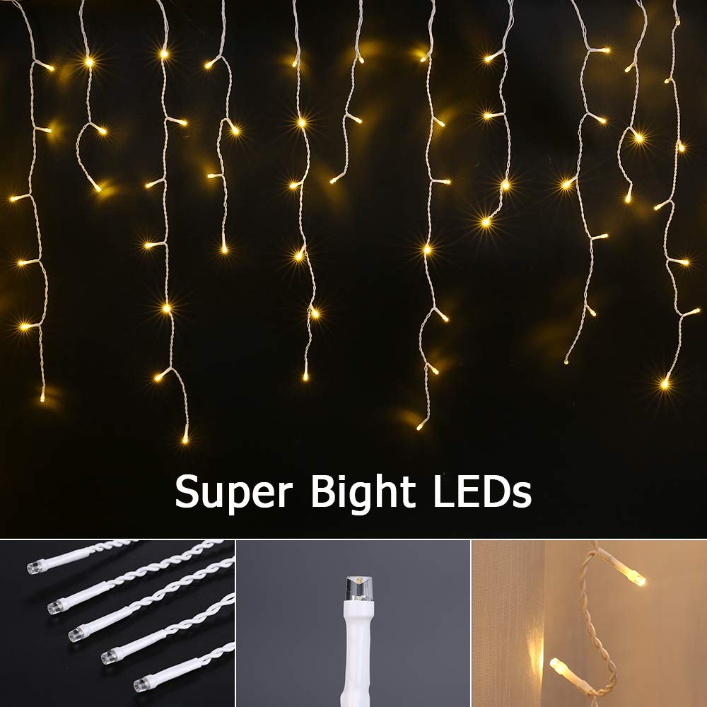 PhilzOps Luci Natale Esterno Cascata, 480 LED 19M Tenda Luminosa Bianco Caldo Impermeabile 8 Modalità Luci Stringa Nataliazie Decorazione per Interno Casa Feste Finestra Matrimonio, Cavo Bianco
