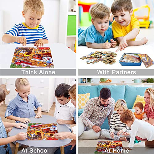 Lelemon Jigsaw Puzzles For Kids Ages 4-8,Building Site Puzzles 100 Pieces In A Metal Box,Preschool 100 Piece Puzzles For Kids,Educational Kids Puzzles Ages 4-8,Puzzle Game For Boys And Girls #TOP2