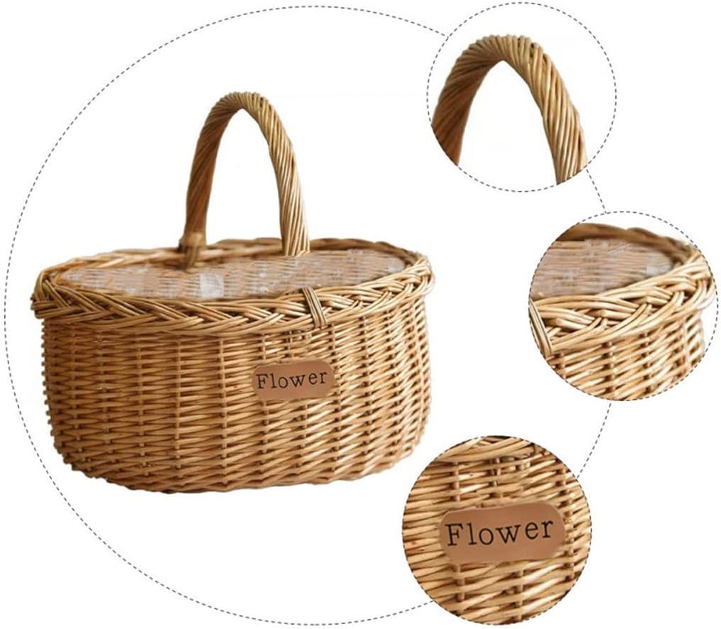 Basket Woven Baskets Wicker Storage Picnic Seagrass Willow Rattan Fruit Handles Gift Wedding Planter Bin Handheld image 2