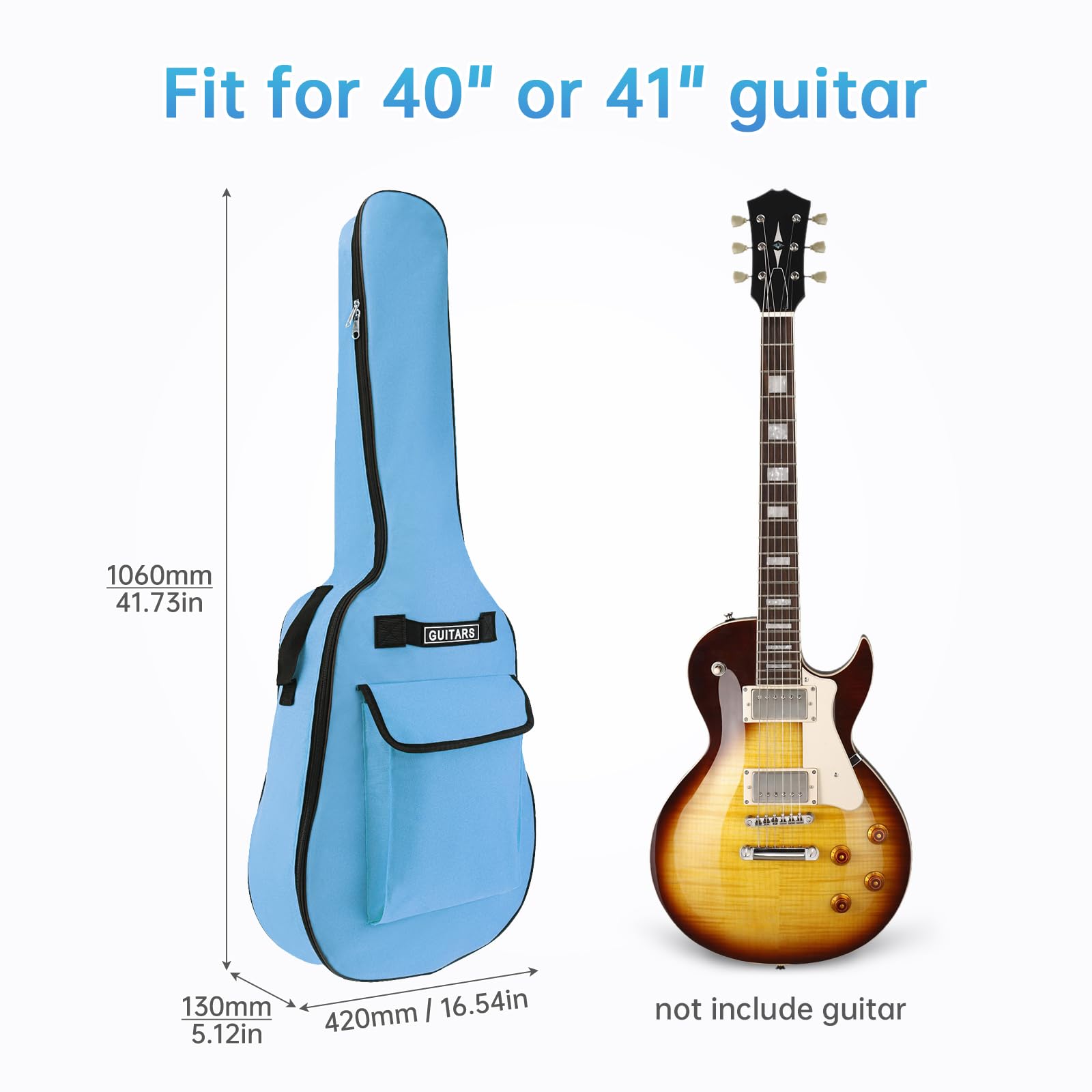 Housses pour Guitare Acoustique de 41 Pouces, Sac de Guitare Double bandoulière réglable Sac à Guitare Acoustique, Casquette de Concert étanche à 5 mm à éponge (Bleu)