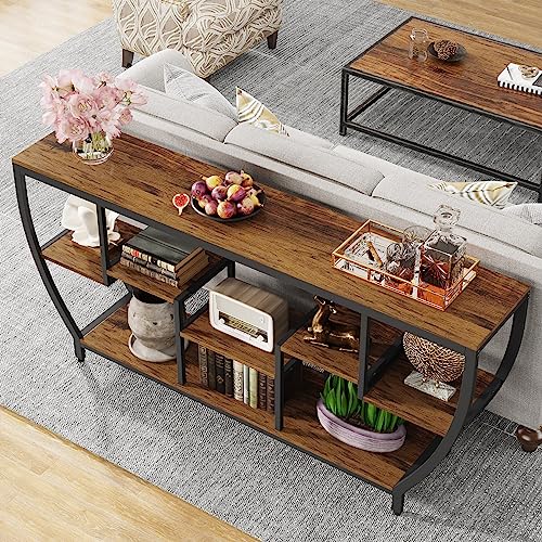 Image of Tribesigns 70.9 Inch Long Sofa Table with Shelves, Rustic Console Table with Storage, Industrial Entryway Table TV Stand, Behind Couch Table Accent Tables for Living Room, Hallway, Foyer