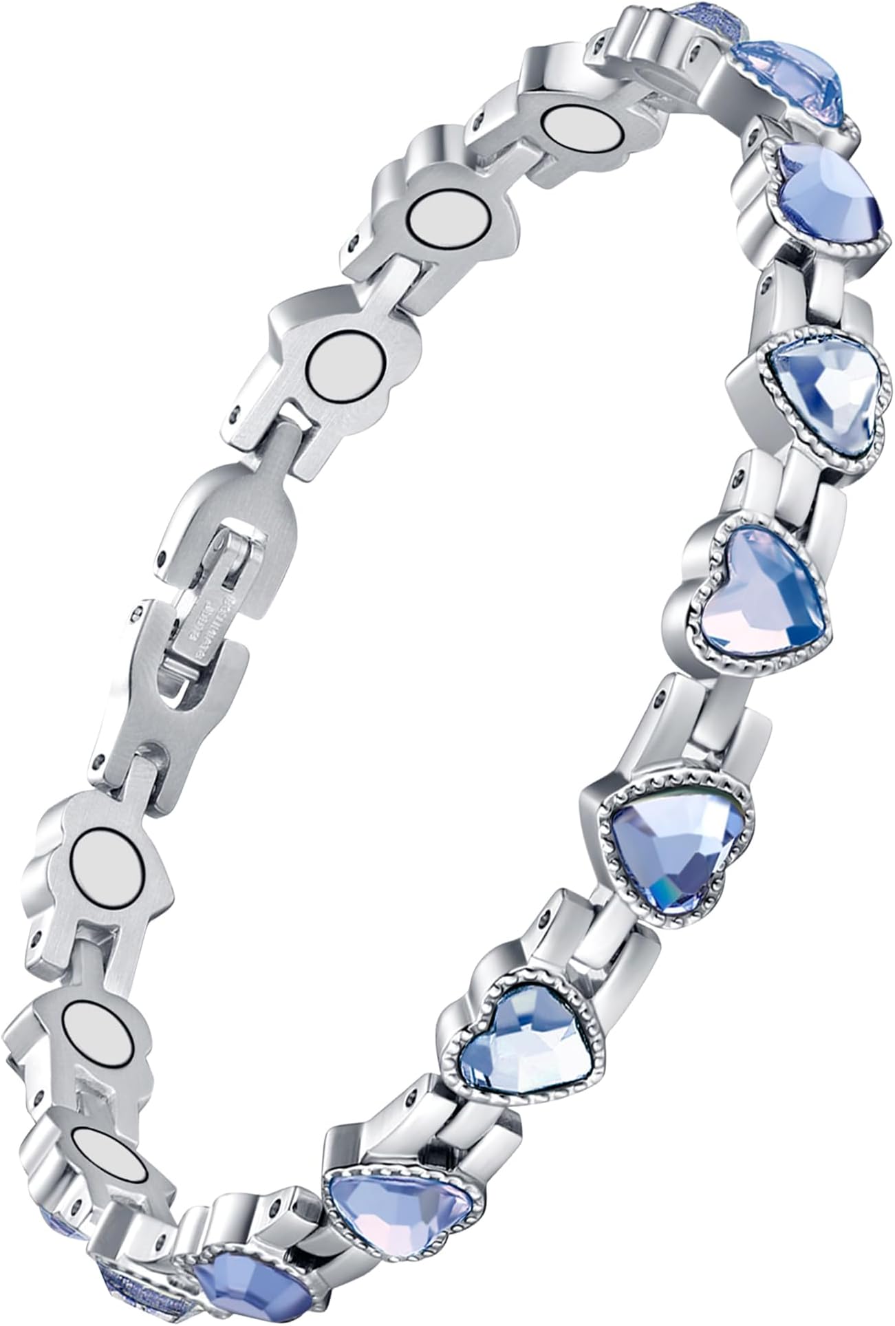 Jecanori Magnetic Bracelet for Women - Titanium Steel Brazaletes with 15 Powerful Magnets (each 3500 Gauss) included Removal Tool in a Gift Box, Blue Love Heart