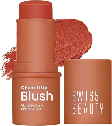 Swiss Beauty Cheek It Up Blush for Cheeks|Lumi-Matte Finish | Lightweight | Easily Blendable | With Jojoba Oil | Shade- Buffed with Rose, 8g